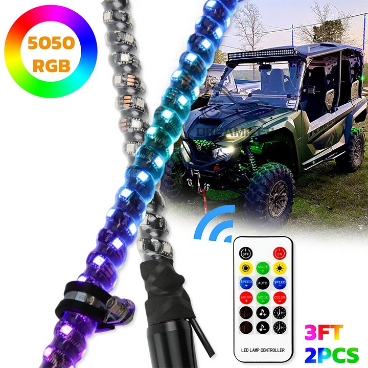 3FT shops RGB Spiral LED Whip Turn Signal Light + Flag App Remote For Yamaha Rmax4