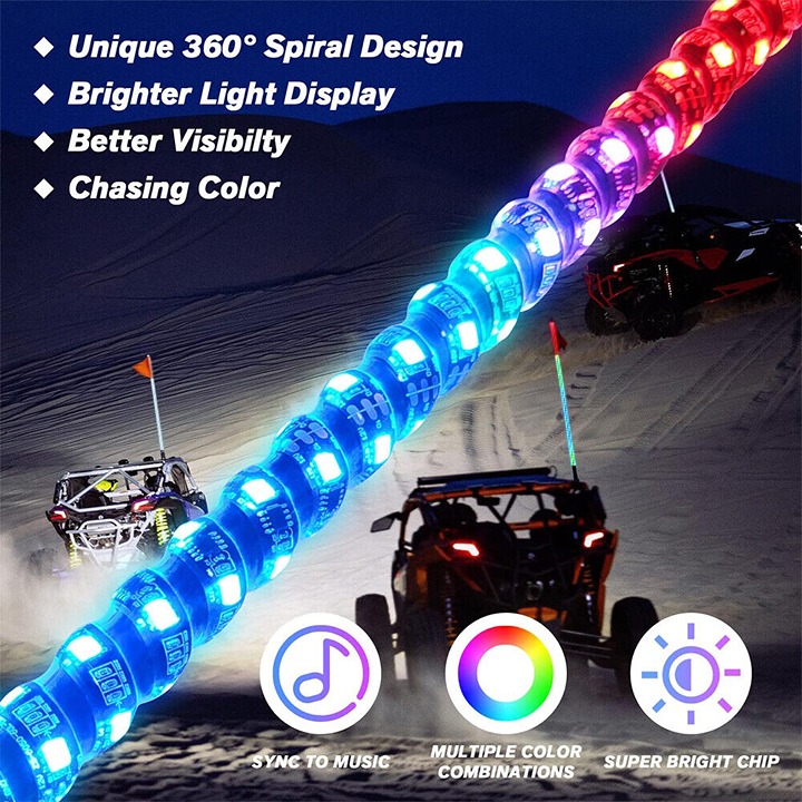 3FT shops RGB Spiral LED Whip Turn Signal Light + Flag App Remote For Yamaha Rmax4