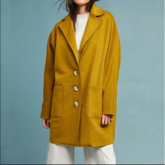 Anthropologie Capulet Coat Green Yellow Chartruese Oversized Warm Blazer Size XL
