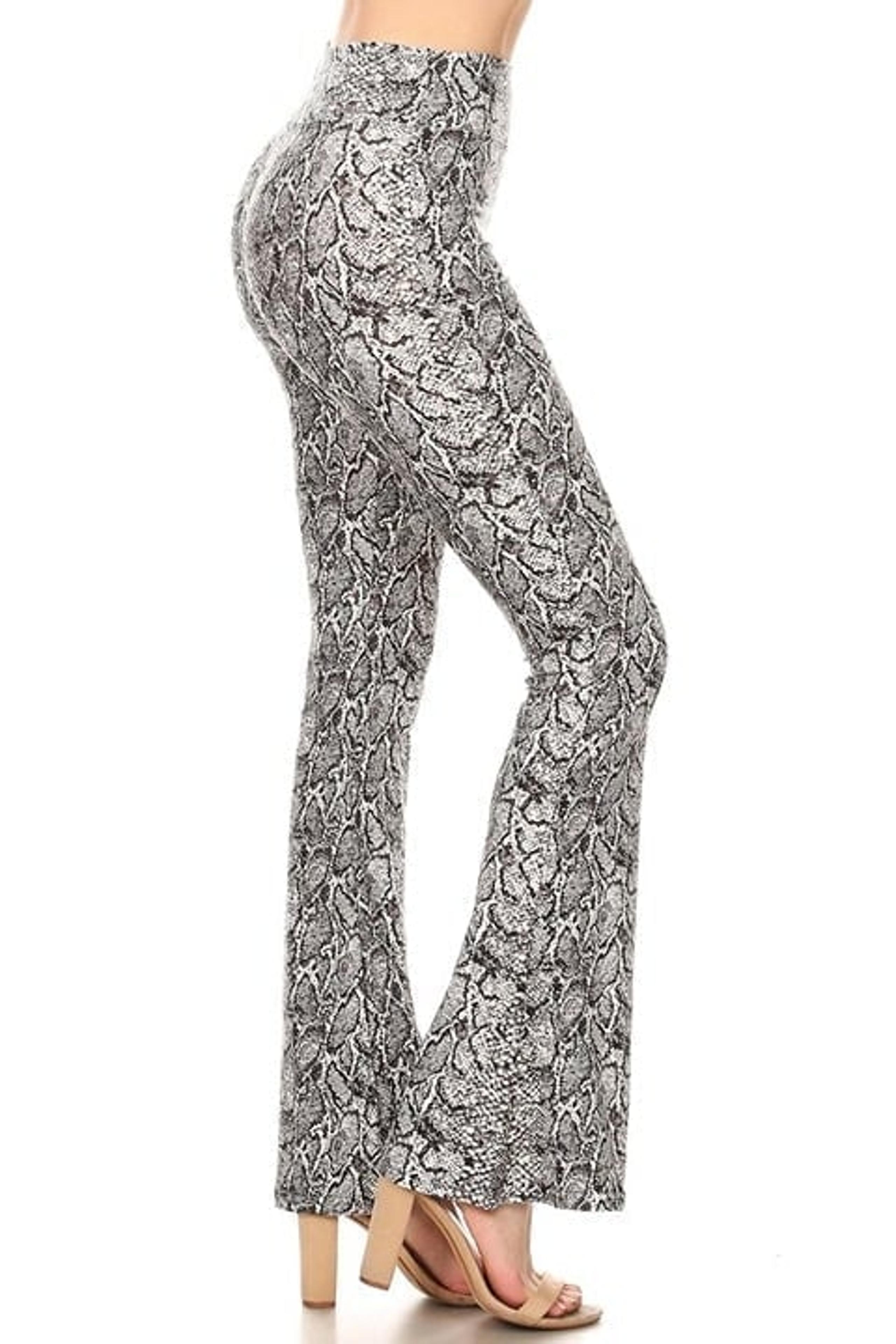 Women's Ultra Soft High Waisted Flare Leggings Sizes M Snake Print Elastic Waist