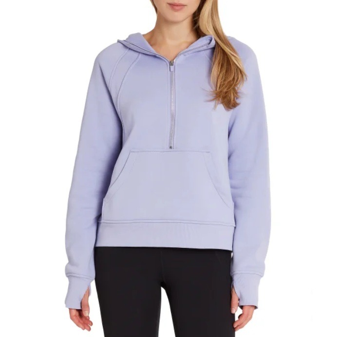 NWT Danskin Women’s Mixed Rib Cozy Half Zip Hoodie, Lavender, Size Large