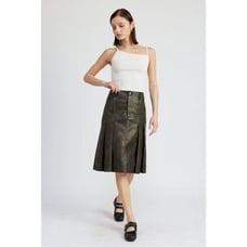 En Saison Drew Vegan Leather Low Rise Midi Skirt With Pleats Size S NWT118