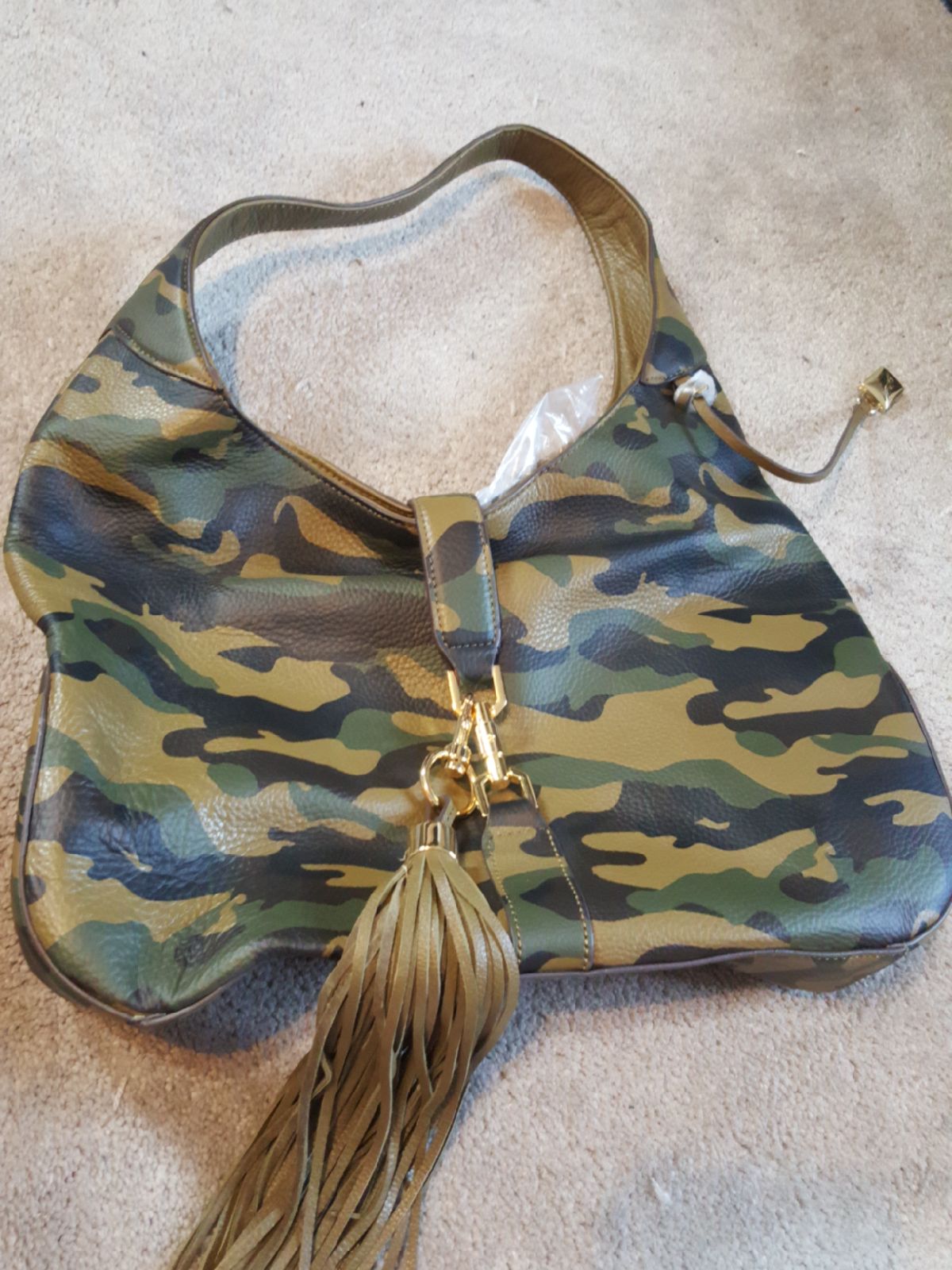 Slouchy Pebble Leather Camo Hobo