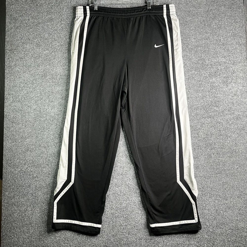 Vintage Y2K Nike Track Pants Wide Leg Baggy Men's XL Ankle Zip Logo Black