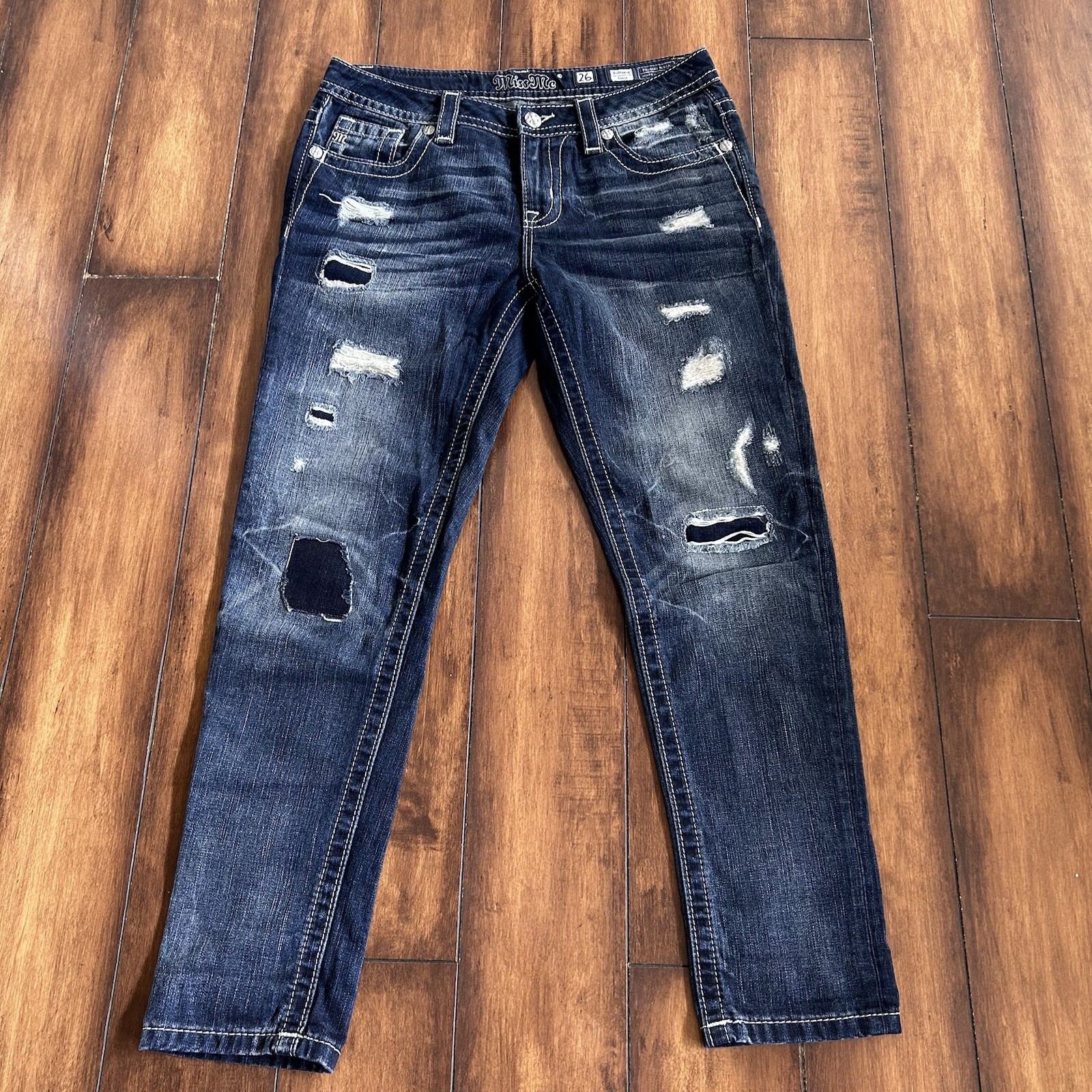 Miss Me Jeans Women’s Size 26 (fits 32x28) Distressed Grunge Y2K Flap Pocket