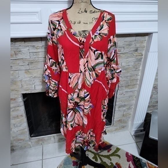 Anthropologie x fig & flower floral farm ruffle lantern sleeve peasant dress L