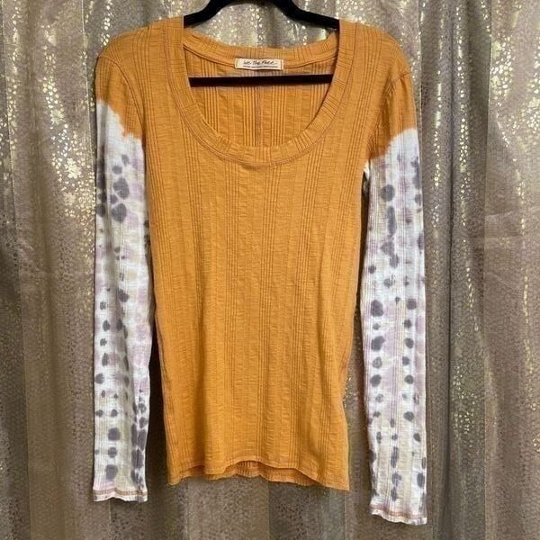 Free People Golden Yellow Big Sur Long Sleeve Tie Dye Thermal Top Medium