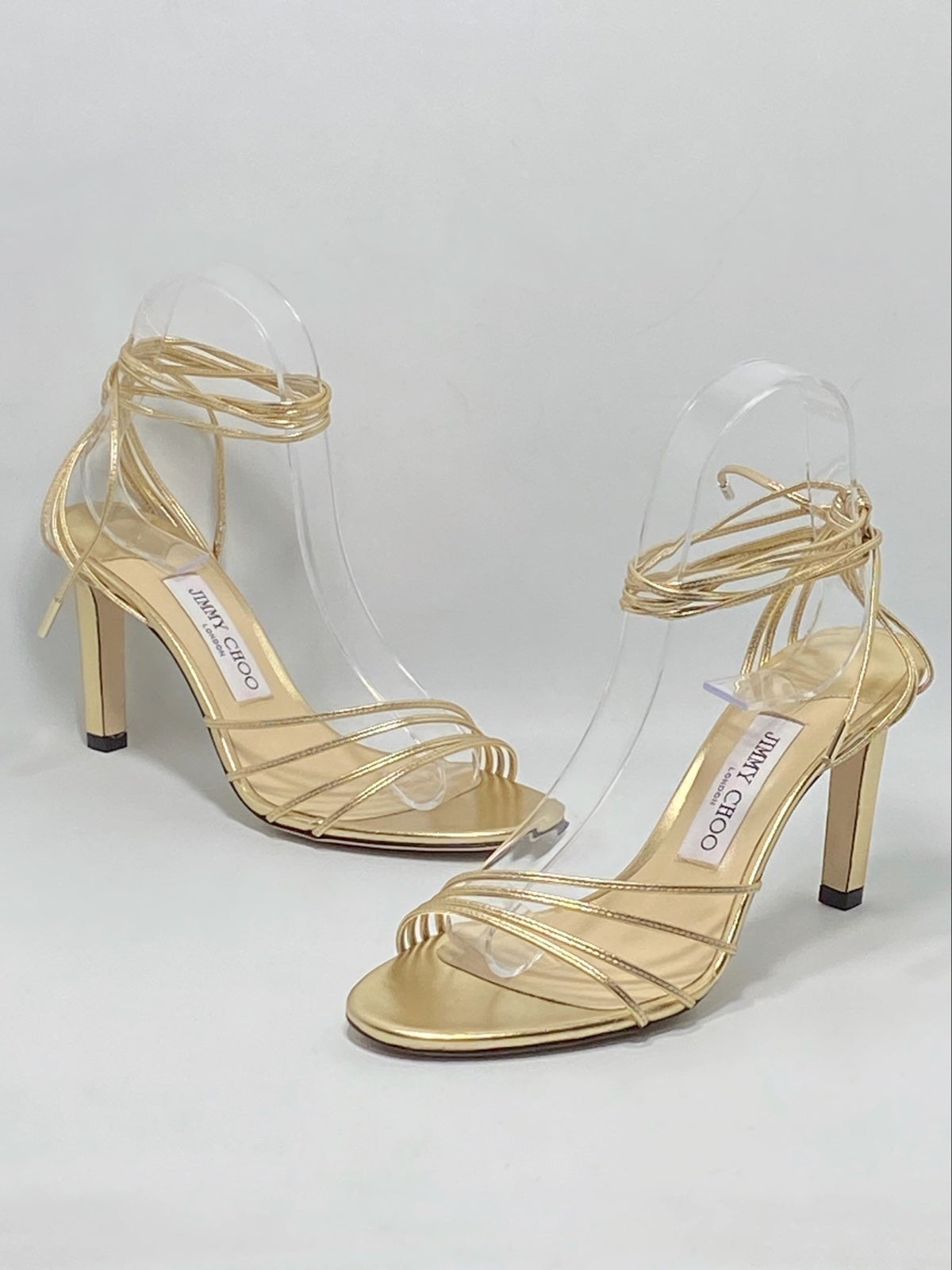 Jimmy Choo Antia Metallic Leather Ankle-Tie Sandals size 37.5