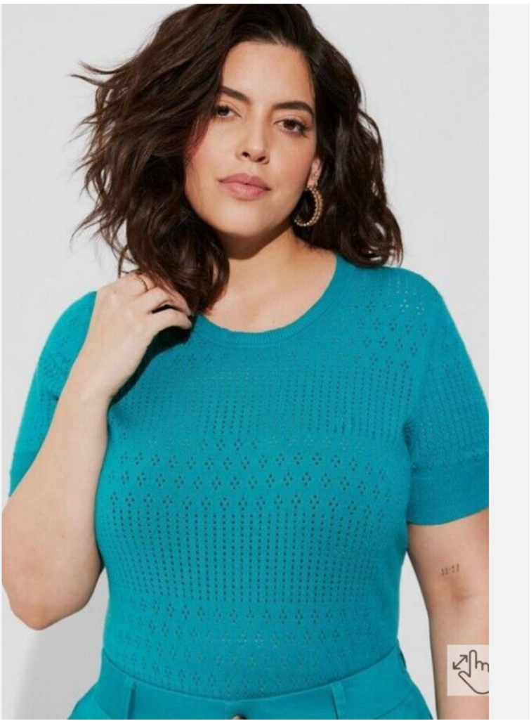 New Torrid everyday Soft Pointelle Pullover Short Sleeve Sweater Teal Size 5x