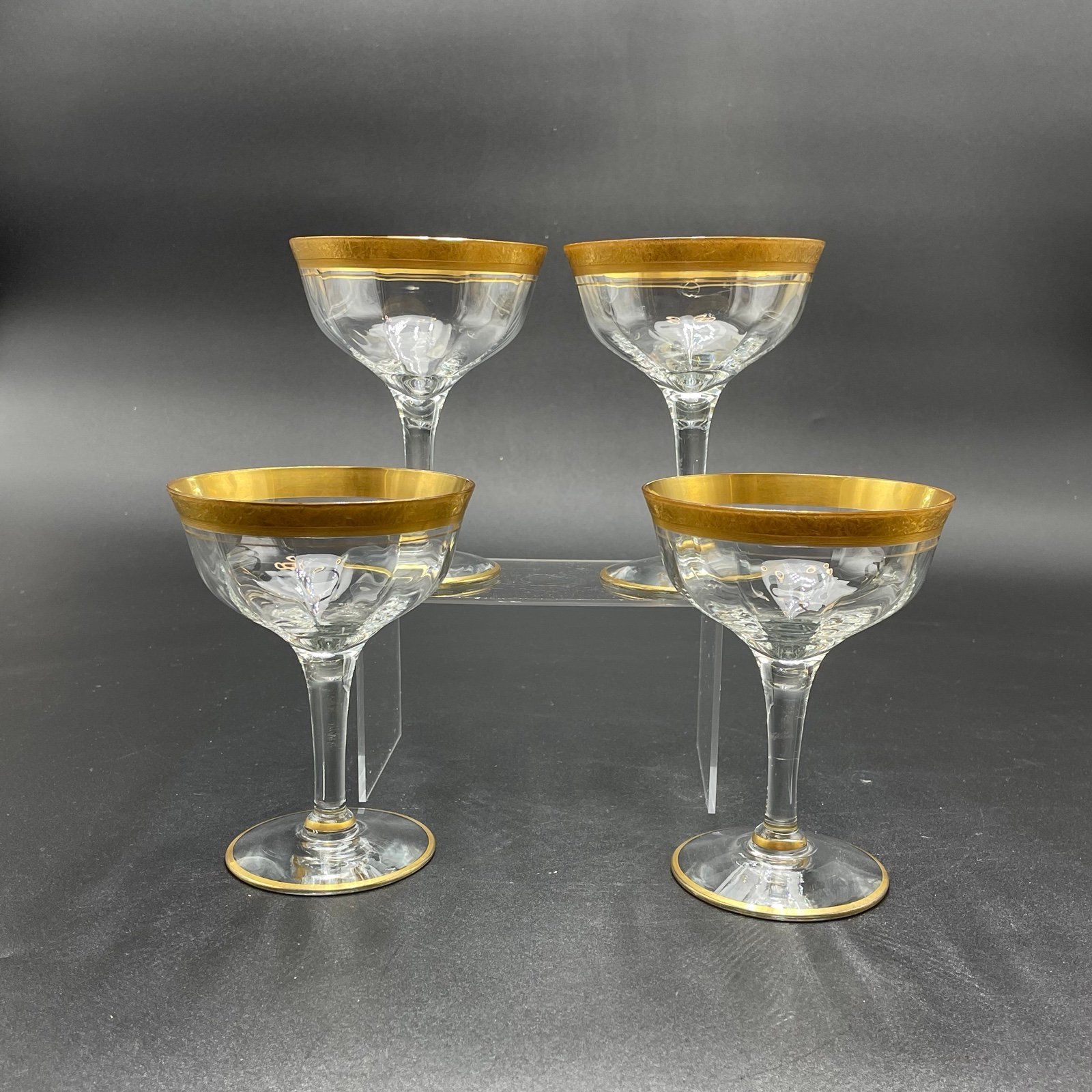 VTG Tiffin Franciscan Gold Filagree Champagne Cocktail Martini Glasses Glows