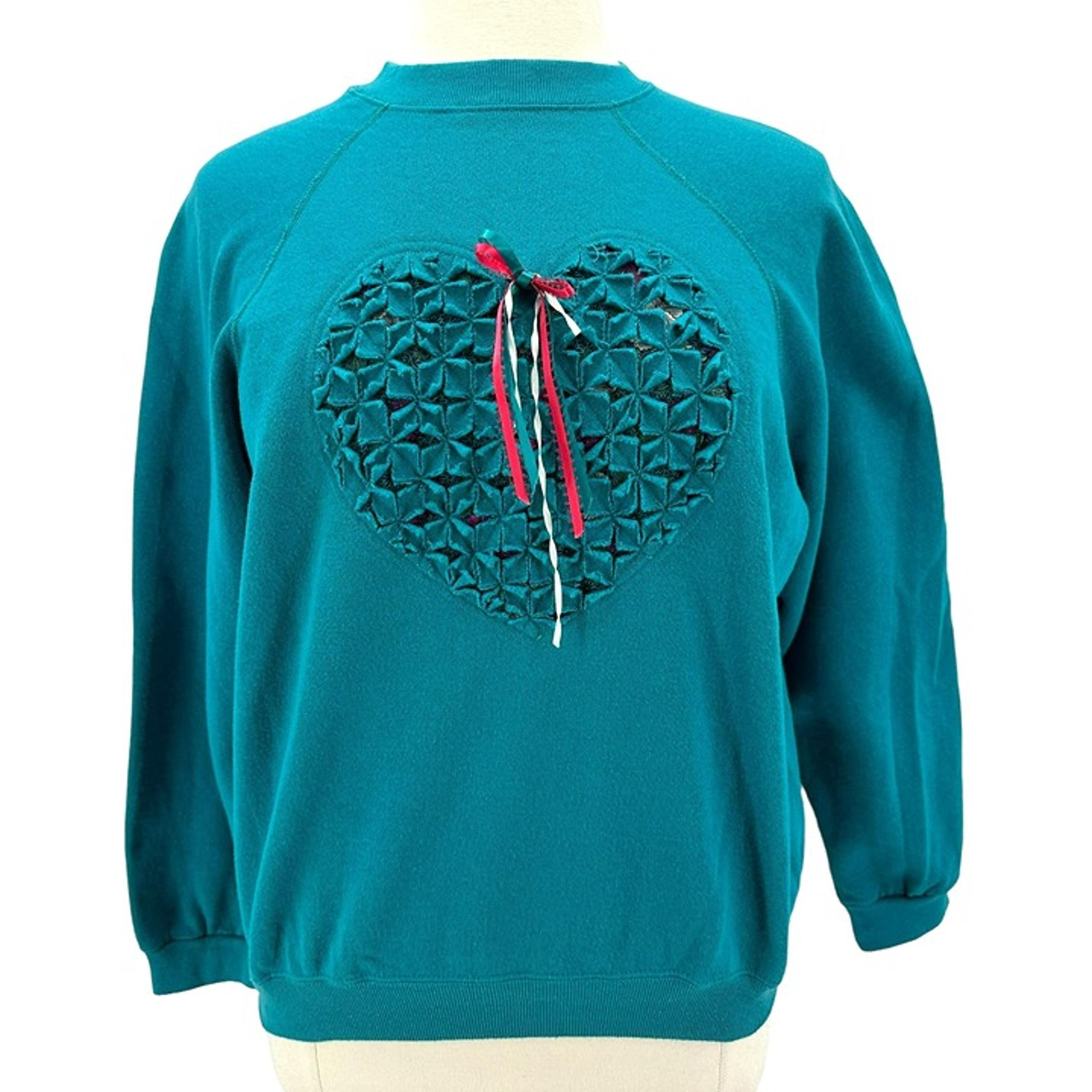 Vintage Sweats Appeal by Tultex Heart Ribbon Turquoise Sweatshirt Womens XL