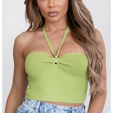 Lime Tic Toc Ribbed Knit Halter Top