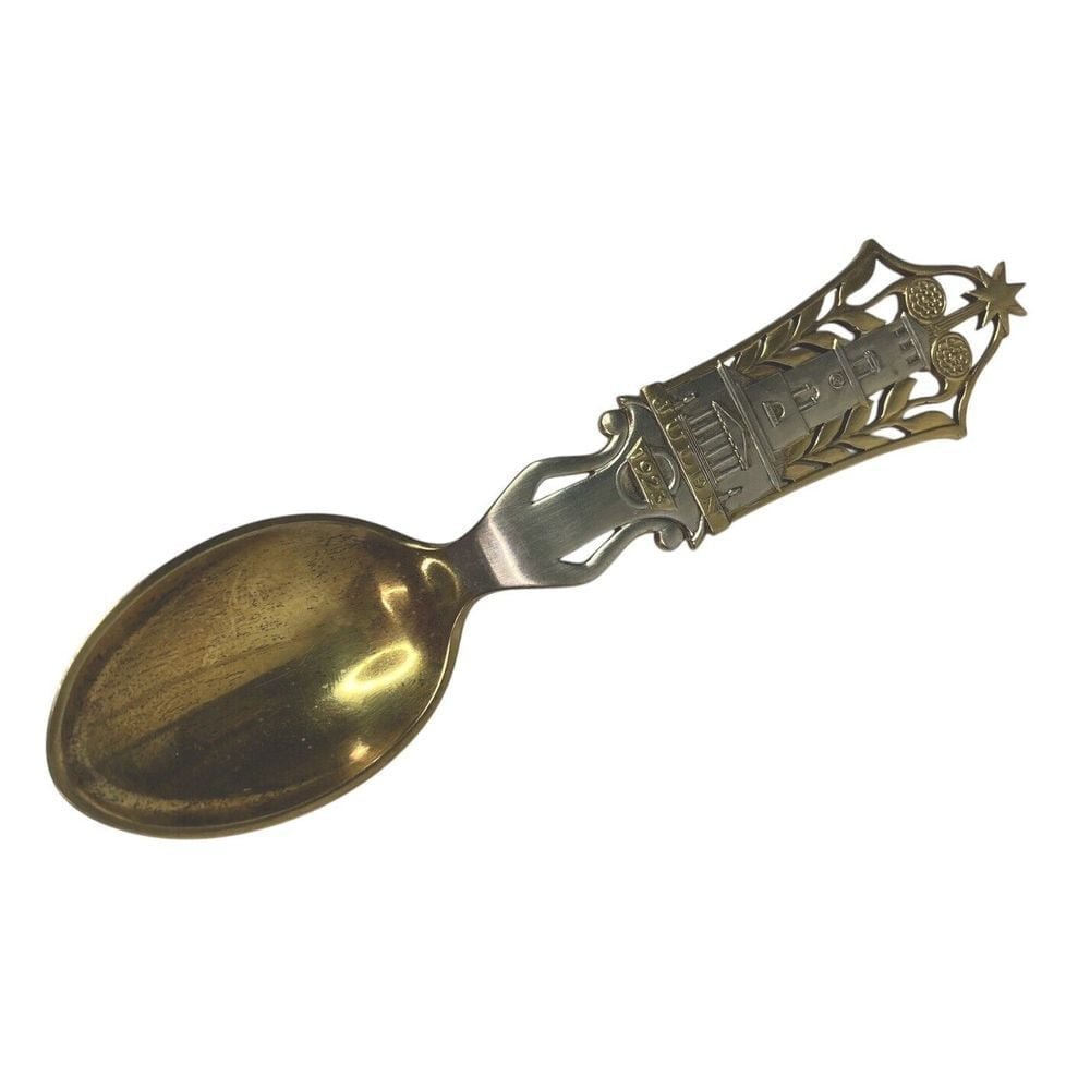 A. Michelsen Christmas Spoon 1923 Gilded Sterling Silver Church Star Vintage