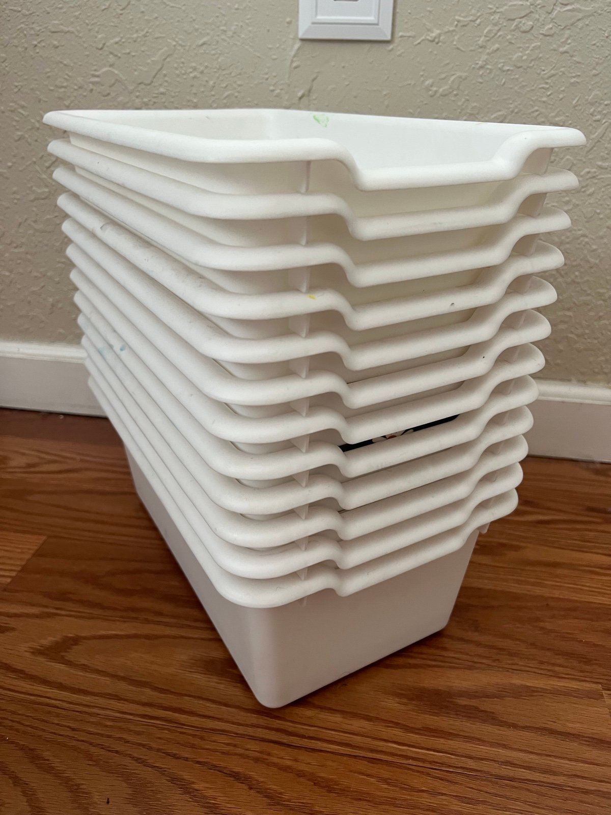 12 count white bins for storage, teachers, classroom