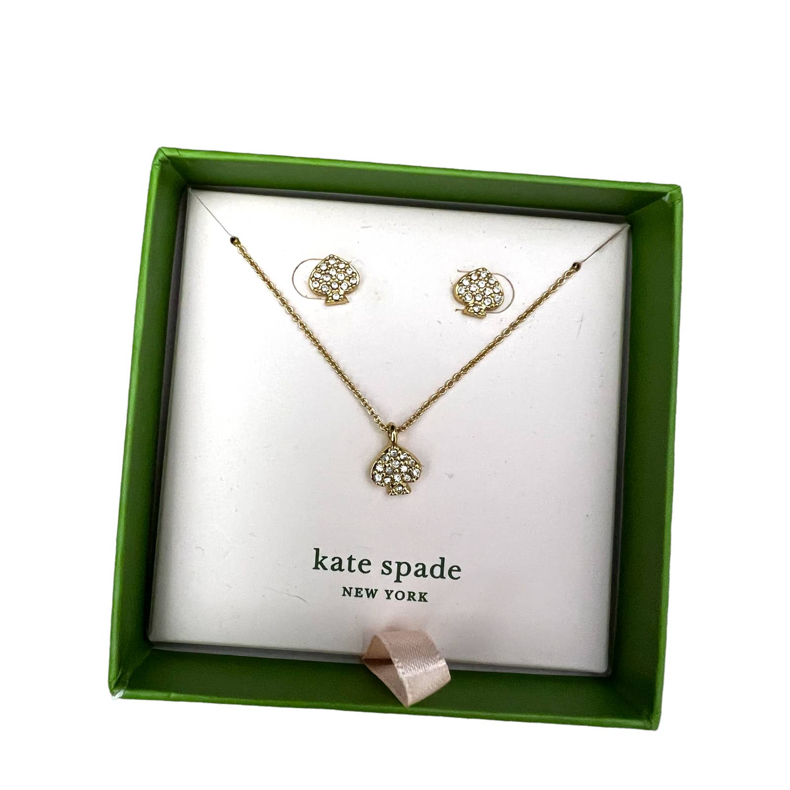 NEW Kate Spade signature spade pave pendant and studs boxed set