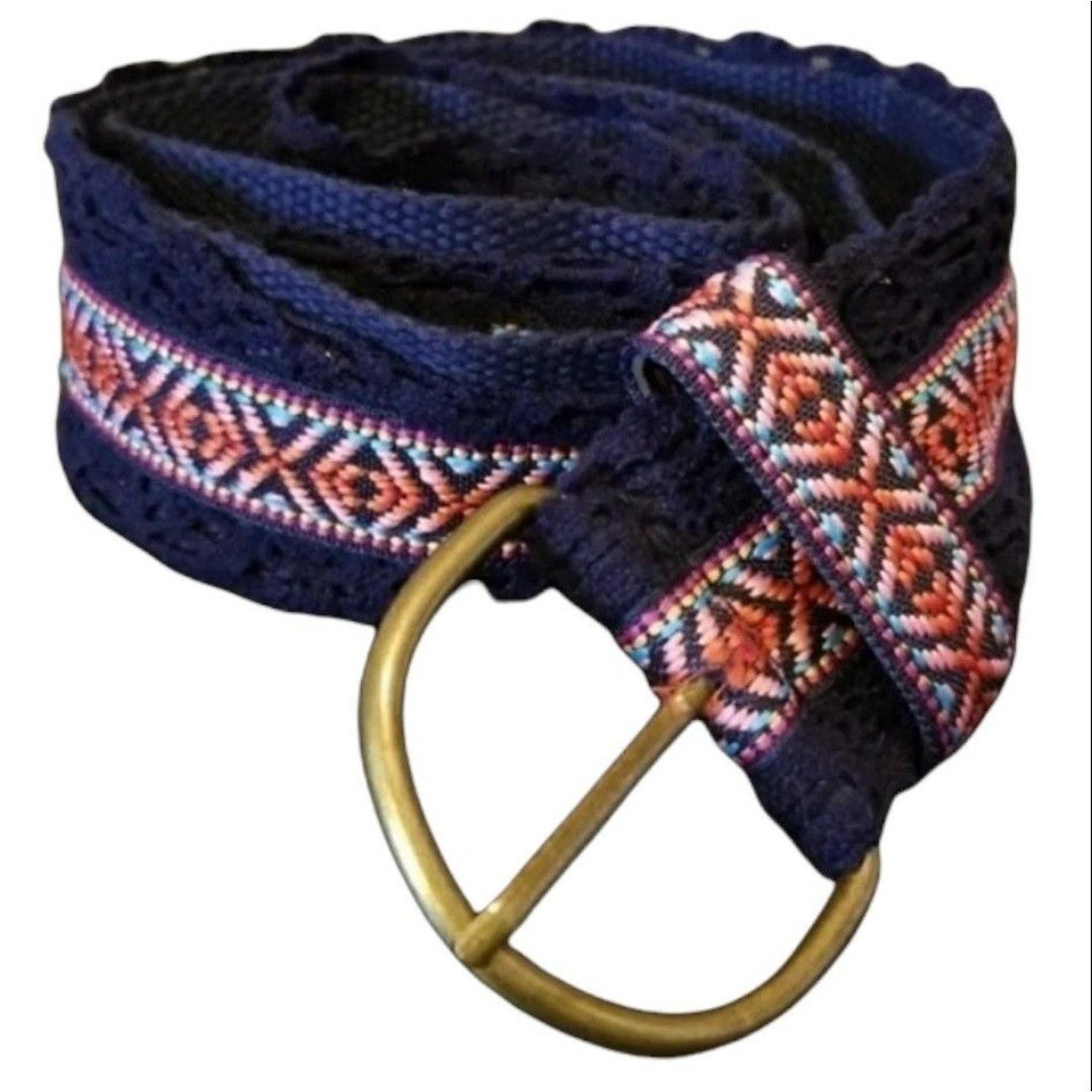Woven Embroidered Boho Canvas Belt Sz 9