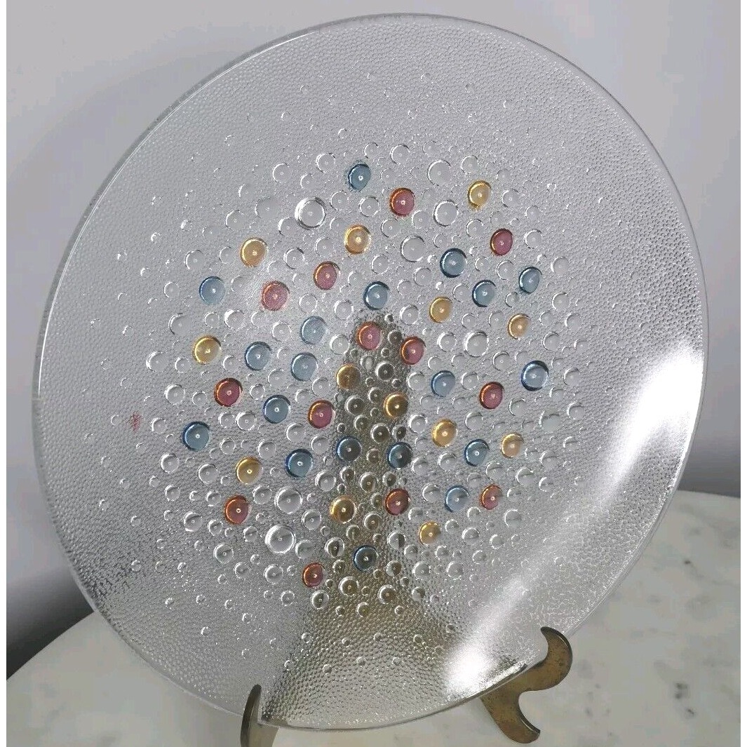 VTG 1970 Asteroid Jan Sylwester Drost Glass Serving Platter Clear Color Dots 12