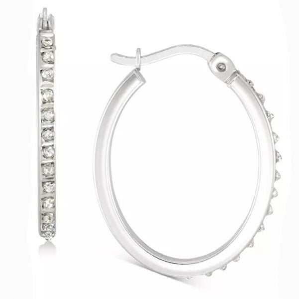 NWT Giani Bernini Diamond Accent Oval Hoop Earrings Sterling Silver Metal Tower