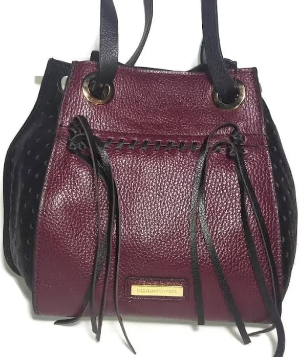 BCBG BCBGMAXAZRIA Burgundy Spice and Black Mikko Leather Handbag
