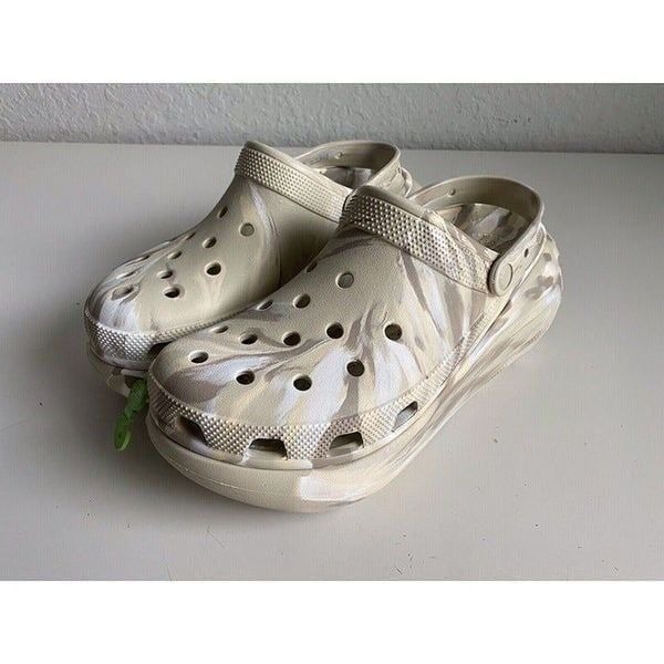 CROCS Classic CRUSH MARBLED Platform CLOG 208265-2Y3 Bone Men’s Sz 12 NEW