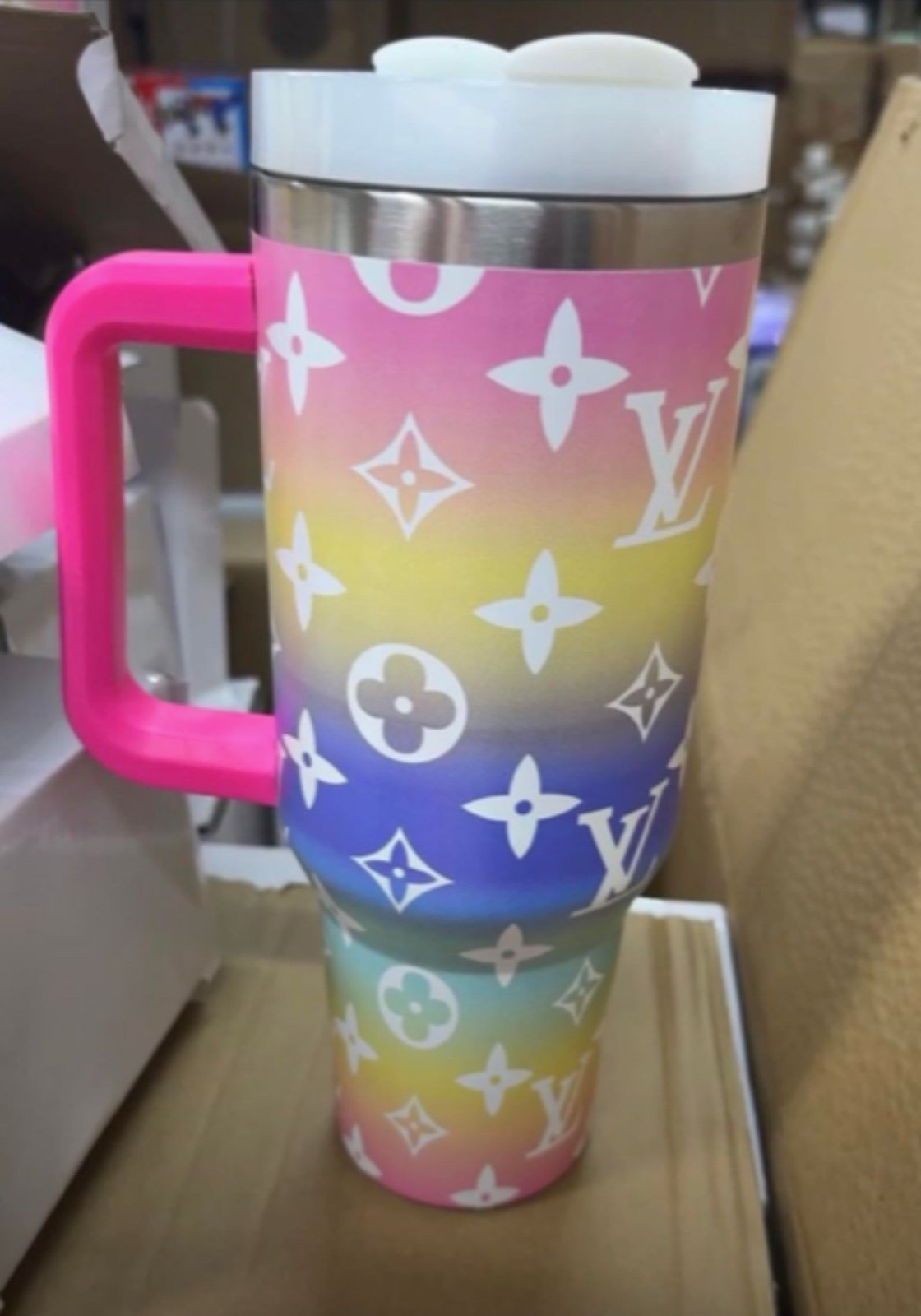 40 oz Dbl Insulated Thirst Quencher Multicolor Rainbow Stainless Steel Tumbler