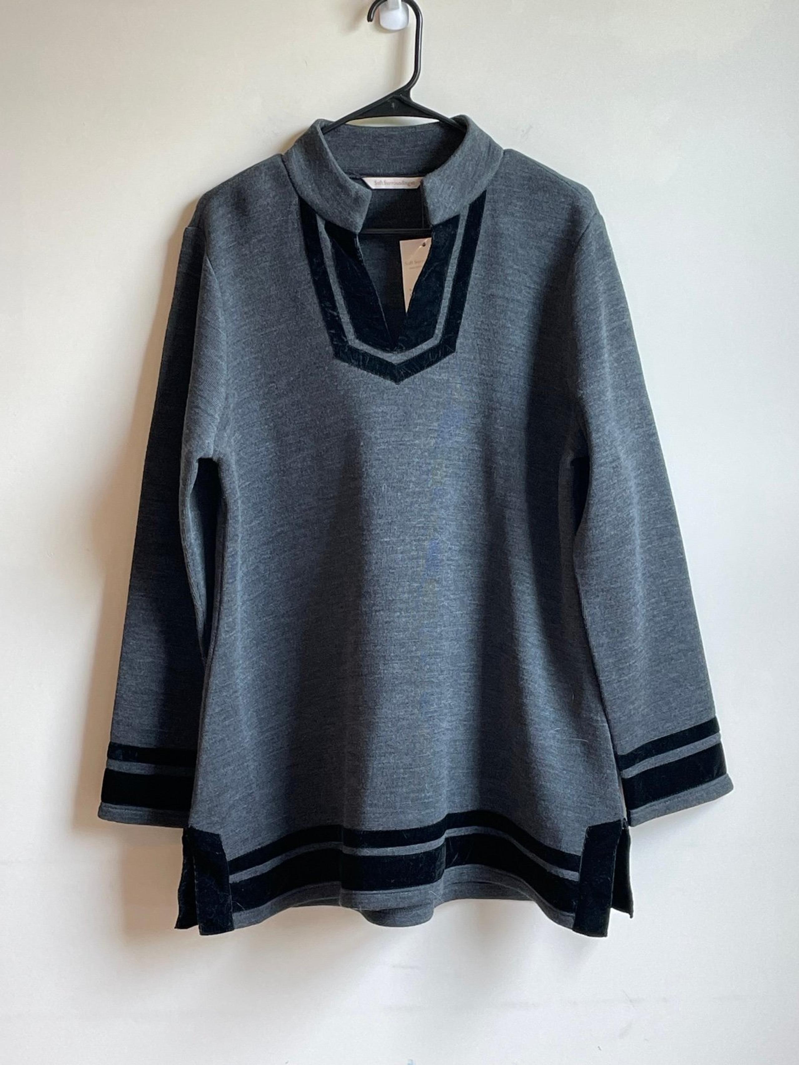 New! Soft Surroundings NWOT Wool Blend Runway Pullover Gray Black Large