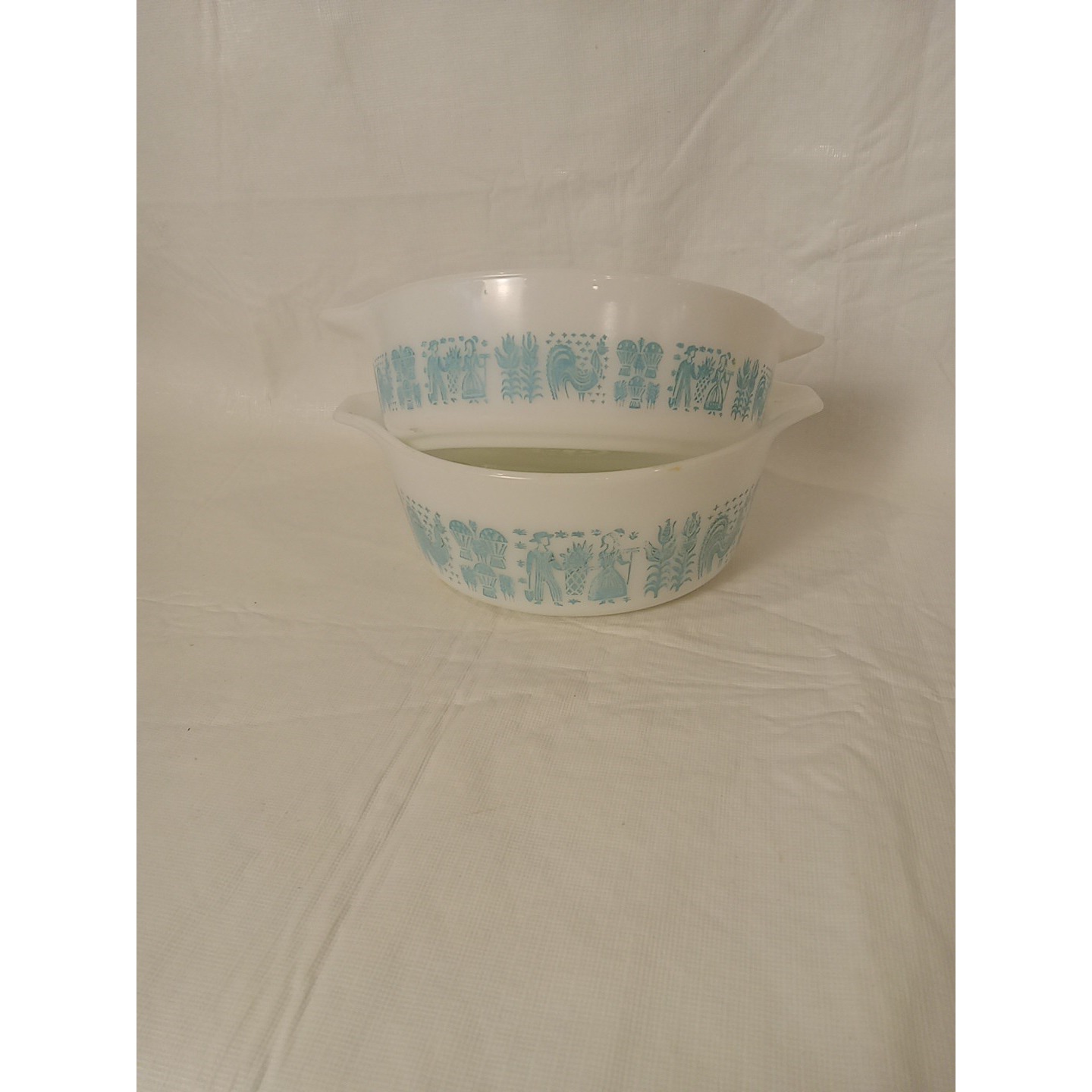 Pyrex Amish Butterprint Turquoise White 472 1-1/2 Pt /471 1pt Casserole Dish D1