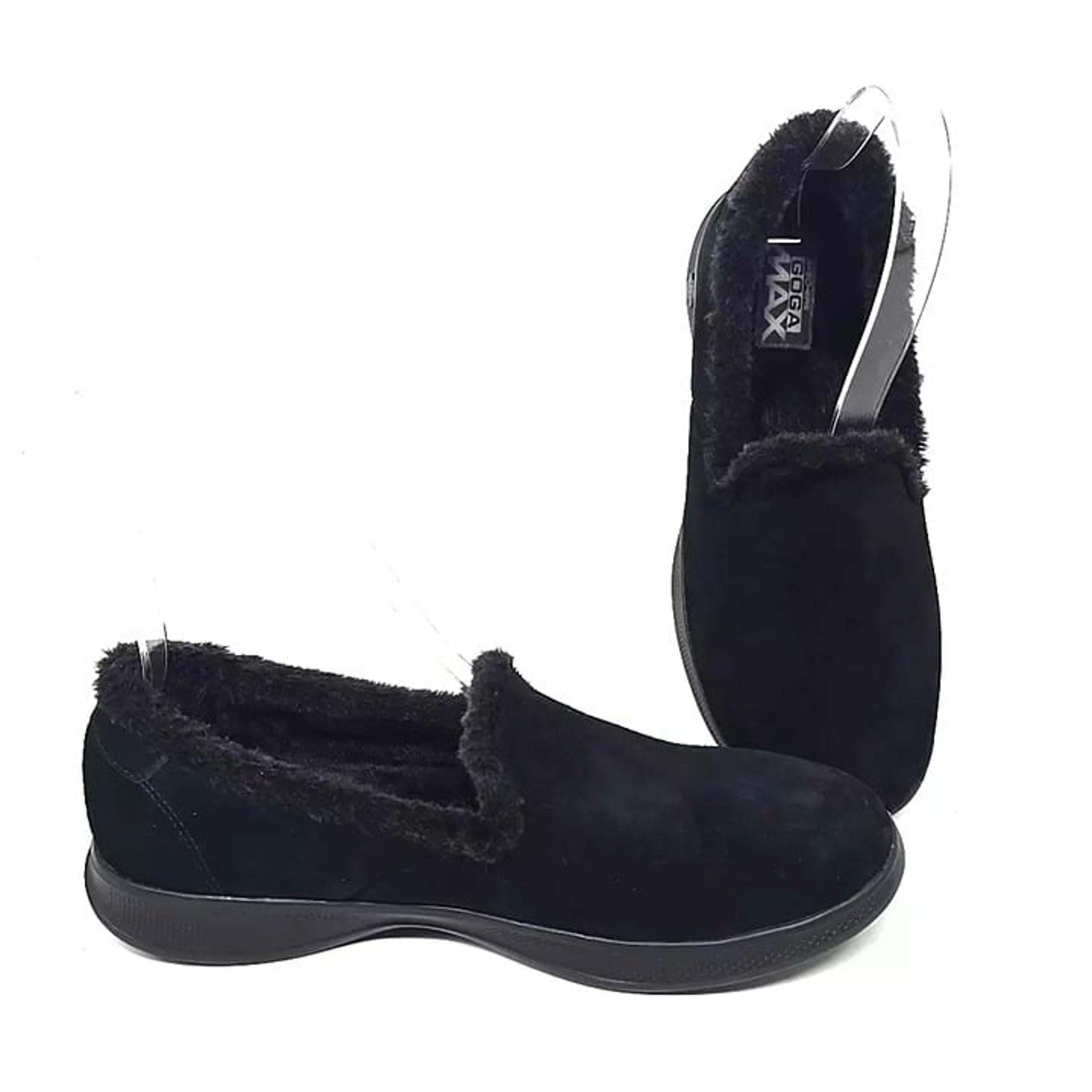 Skechers Black Suede Go Step Lite Fuzzies Loafer Shoes 14719 Women's Size 8