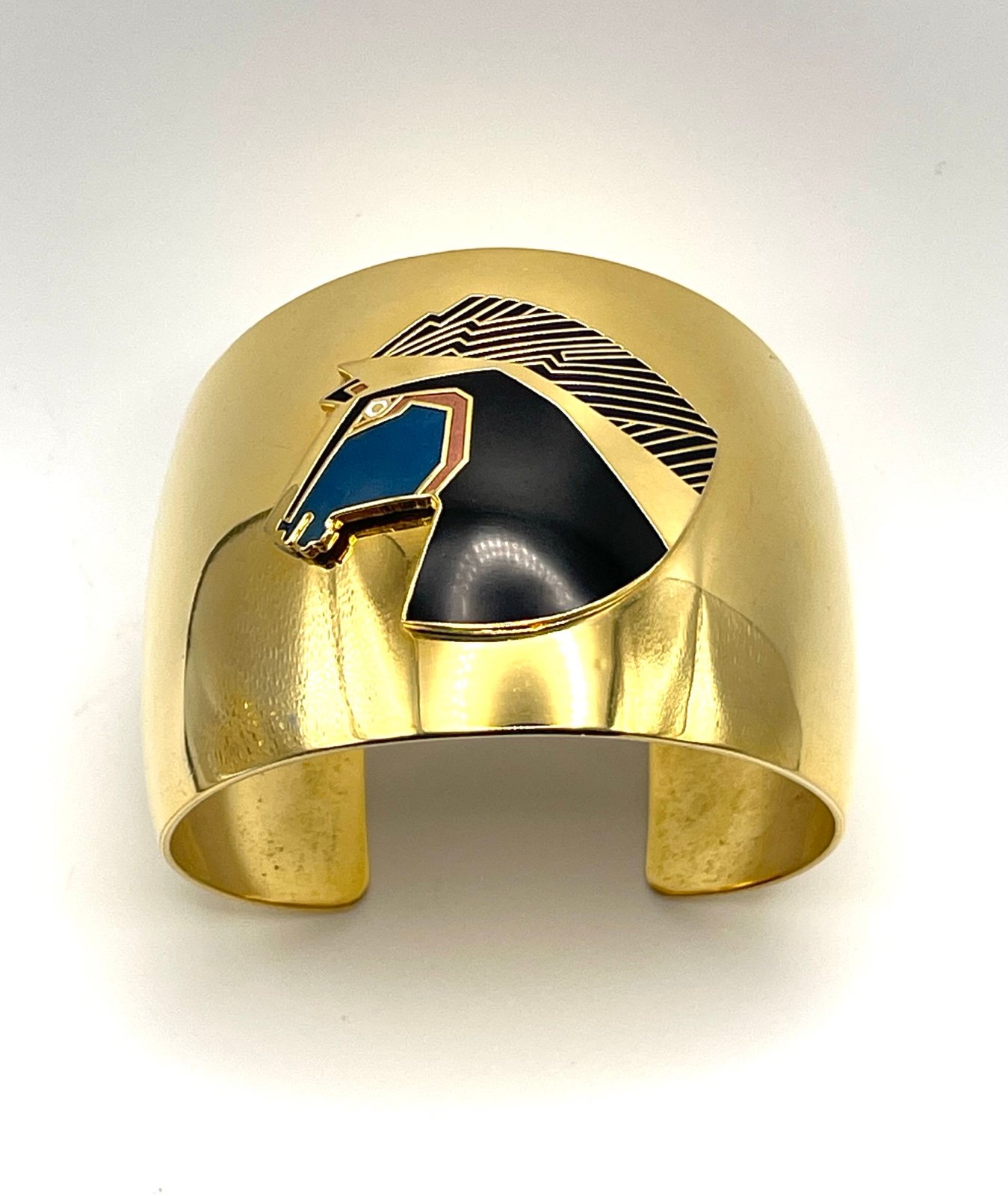 Vintage Laurel Burch Enamel Horse Head Wide Cuff Bracelet