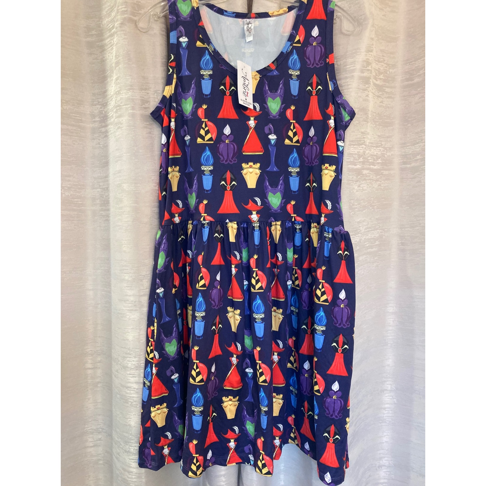 Ambrie Disney Villains Print Sleeveless Dress with Pockets Size Medium NWT