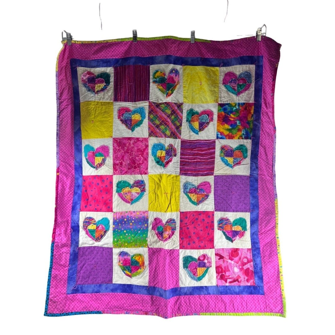 Handmade Tie Dye hearts baby quilt hearts