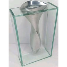 Vintage Lisa Mori Polished Cast Aluminum Boxed Glass Twisted Tornado Vase *READ*