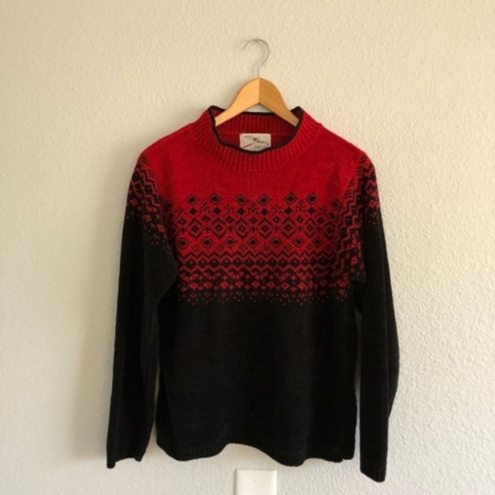90s Vintage Chenille Red & Black Sweater