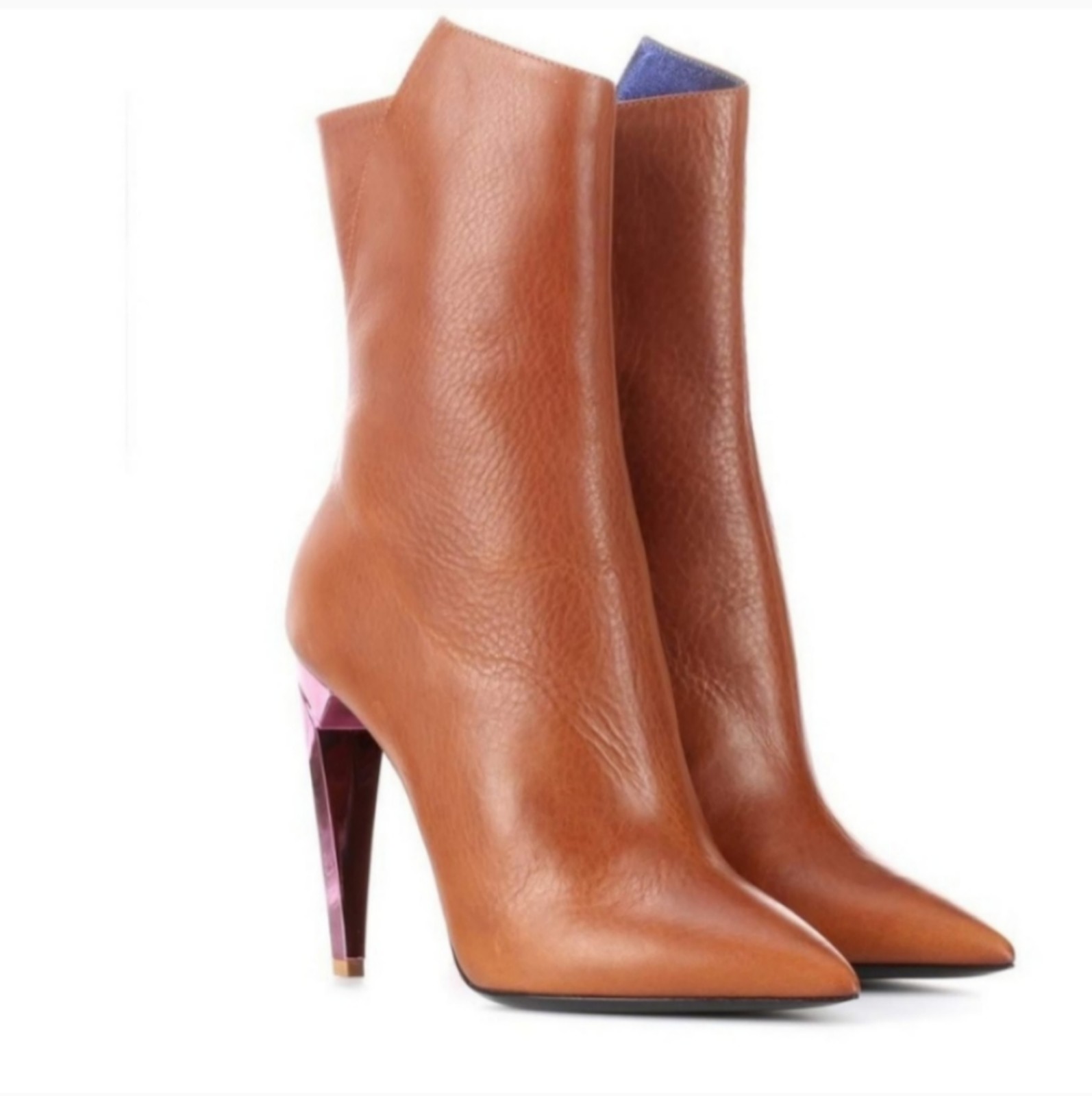 Saint Laurent Freja brown with pink metallic spike heel boots 37 1195