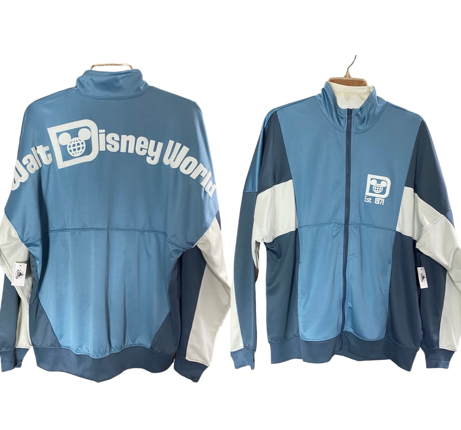 Disney Parks Walt World Zip Track Jacket Spirit Jersey Size S Blue Oversize New