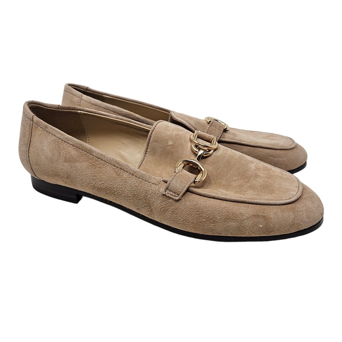 NEW Ann Taylor 6.5 Brown Tan Suede Leather Flat Loafer Horsebit Career Classic