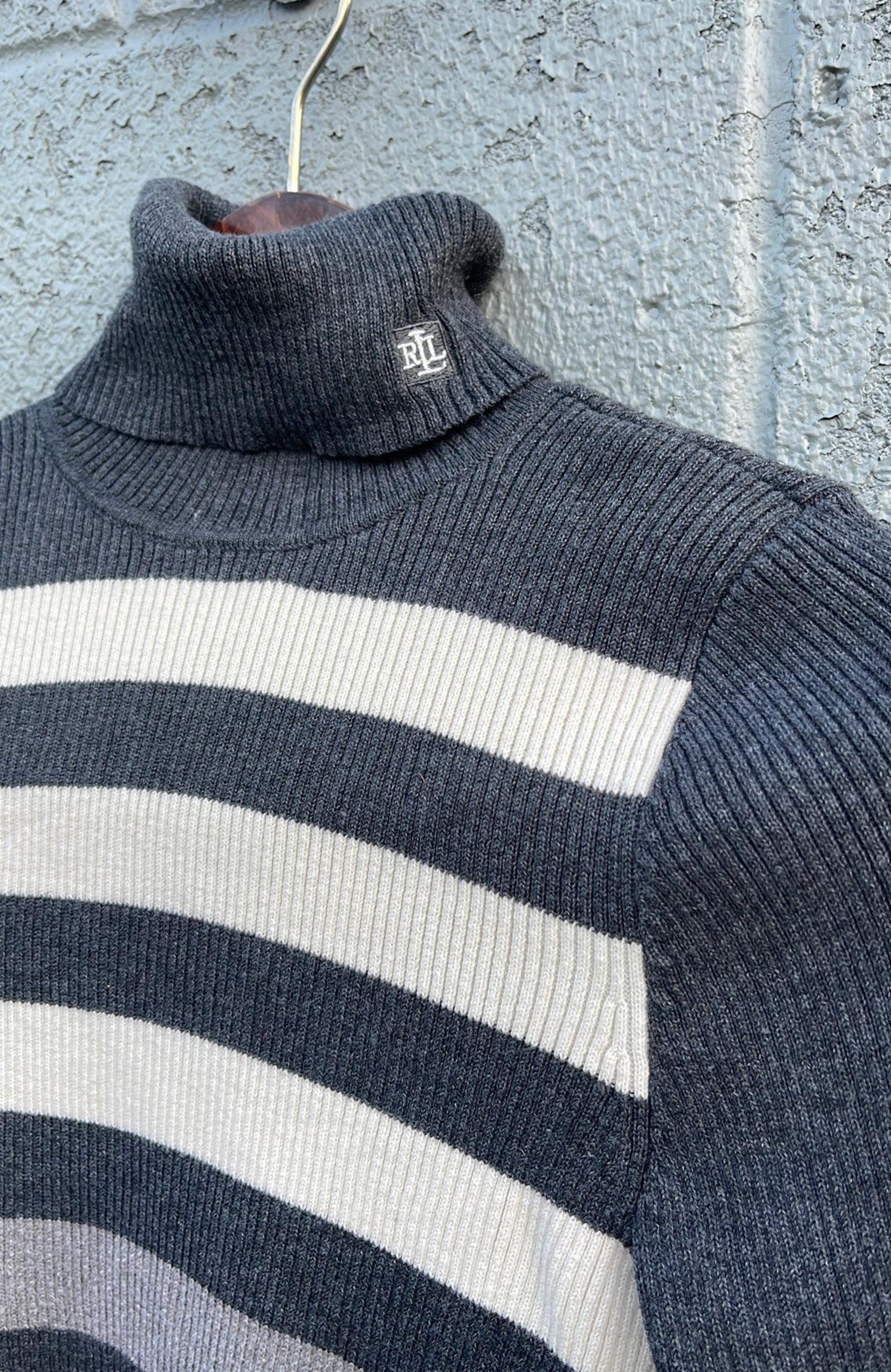 Lauren Ralph Lauren Sweater turtleneck striped pullover long sleeve womens PS