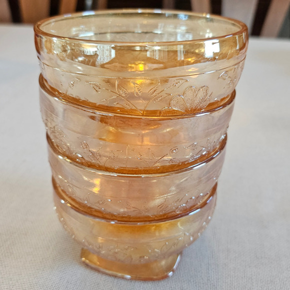 1950's Jeanette Glass Co. Floragold Louisa Marigold Colored 4 Sherbet Dishes