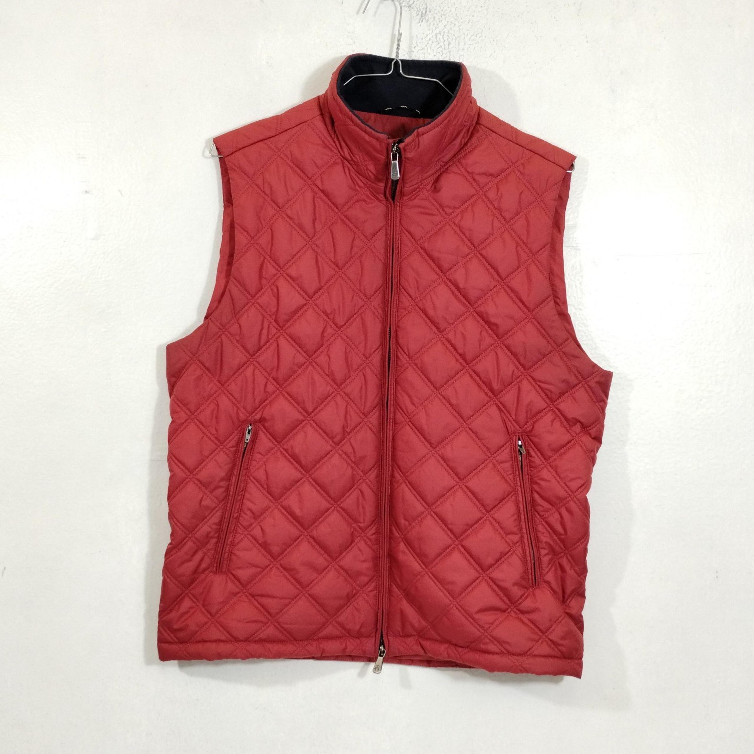 Brooks Brothers Diamond Quilted Puffer Vest Men Large Maroon Stylish Outdoor