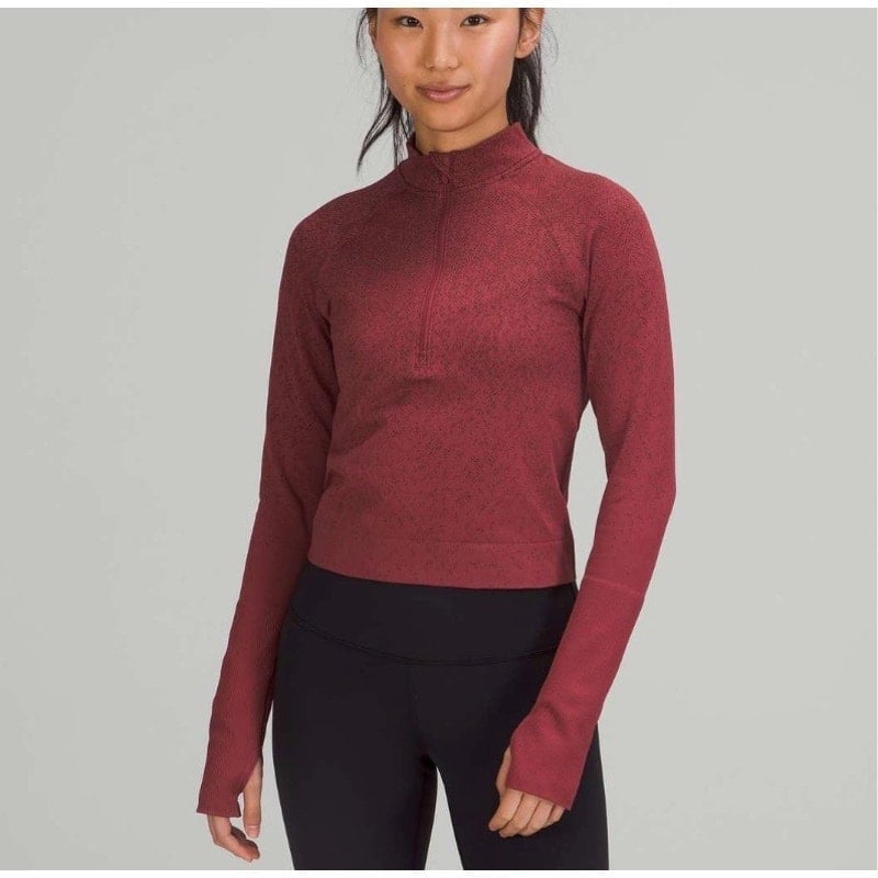 Lululemon Rest Less Cropped Half-Zip Herringbone Fade Mulled Wine/French Press