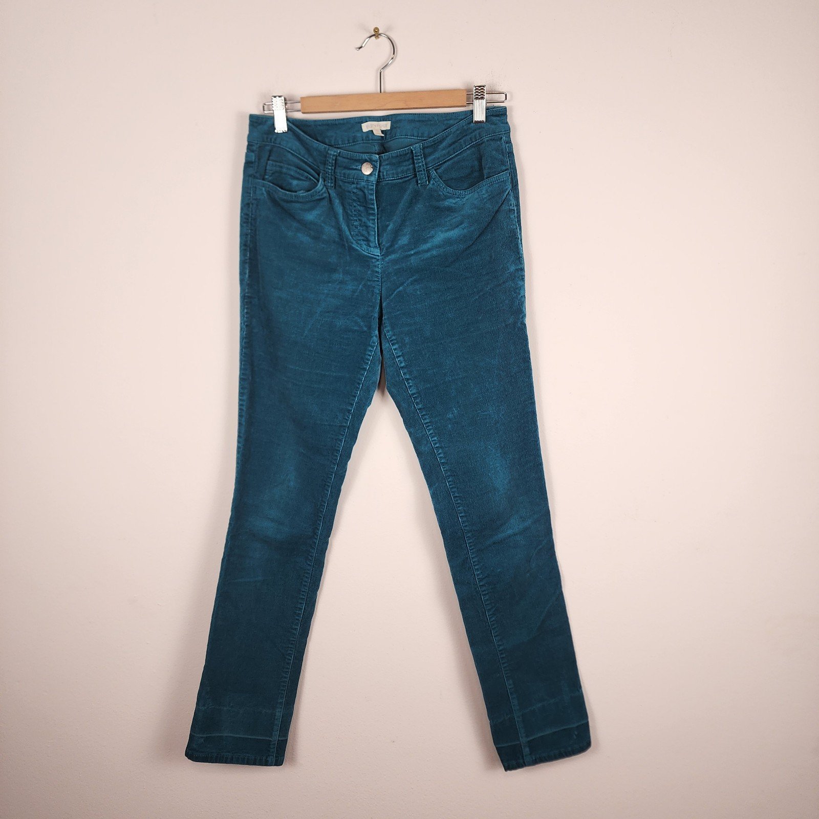 Eileen Fisher Corduroy Teal Blue Skinny Leg Pants Women's Size 4