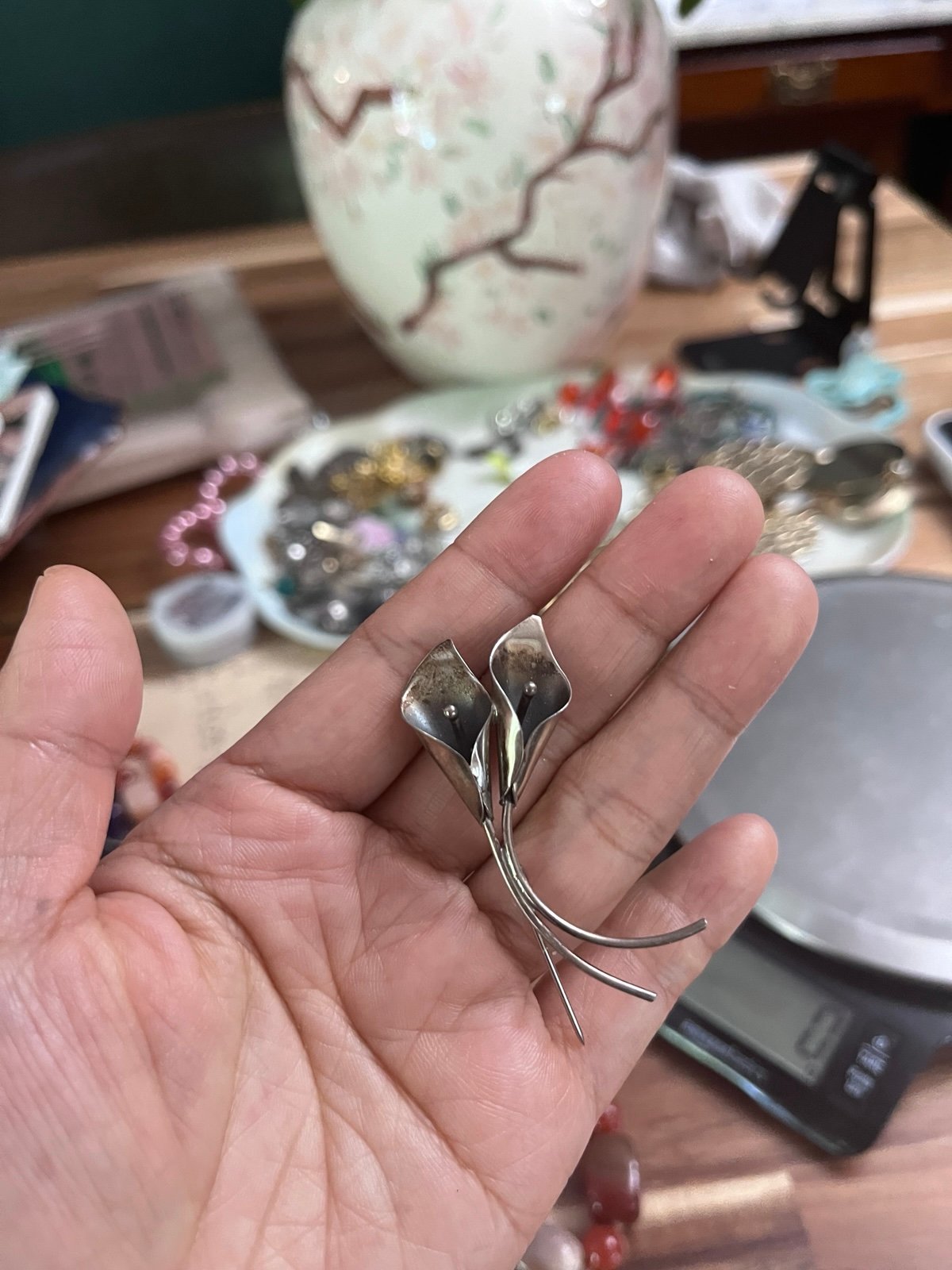Antique Signed NYE Sterling Denmark Art Nouveau Calla Lily Flower Brooch