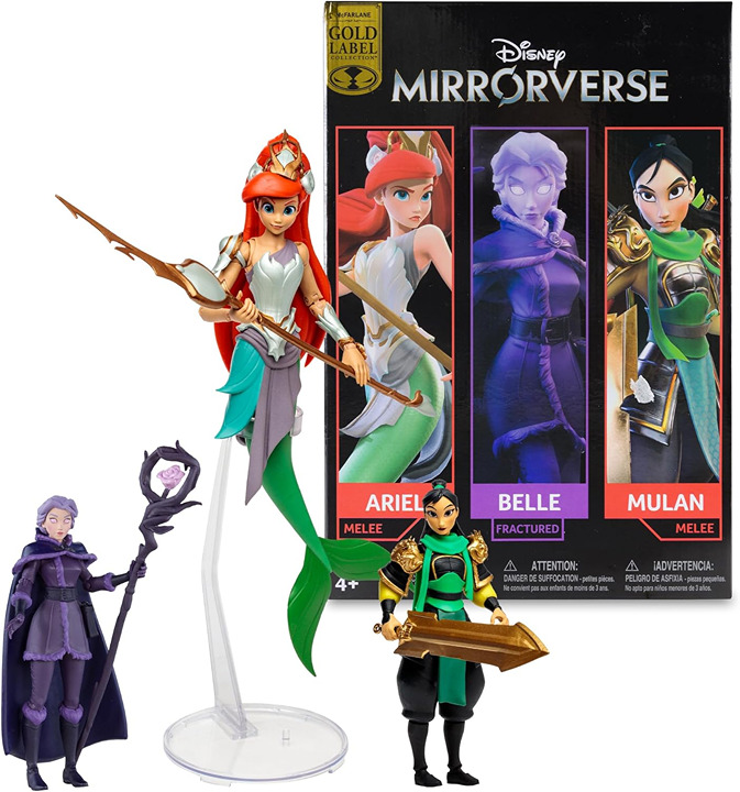 Disney Mirrorverse Mulan, Belle (Fractured) and Ariel Action Figures Gold Label