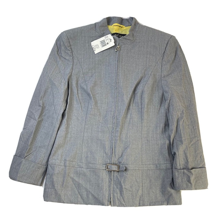 New Escada EU 38 Wool Zip Blazer Jacket Suit Coat Career Gray
