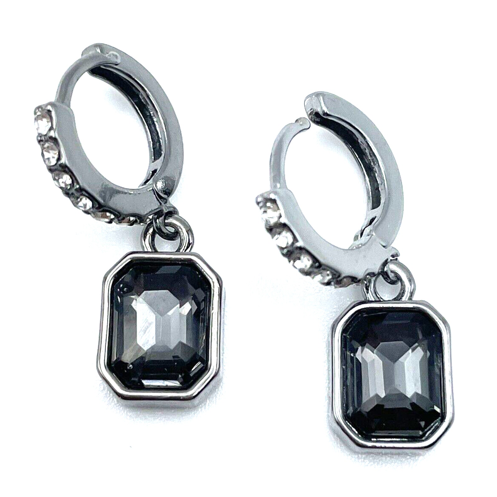 Vera Wang Huggie Earrings Silver Gray Gunmetal Crystal Dangle Drop