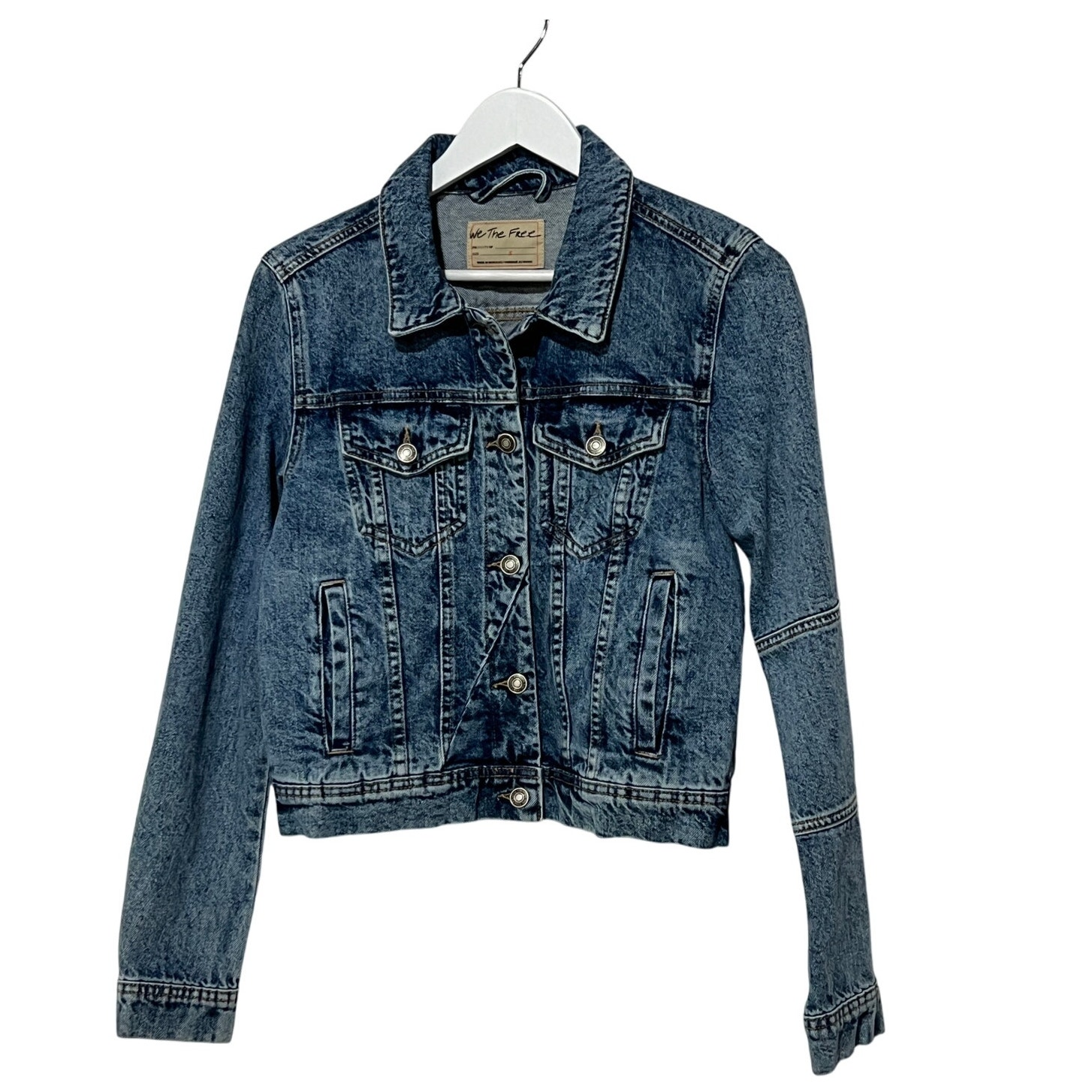 FREE PEOPLE WOMEN'S SIZE SMALL RUMOR COTTON BUTTON-UP DENIM JACKET BLUE