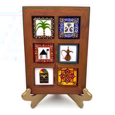 Wall decor miniature ceramic tiles framed , Set of 6 pcs hand painted tiles , in