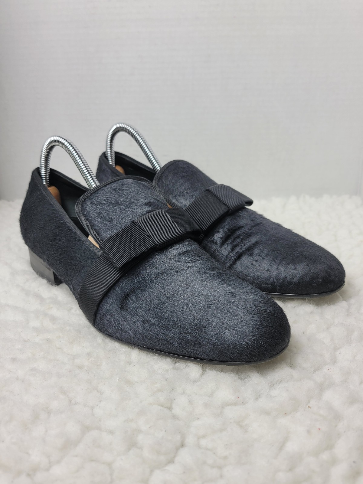 Celine Womens Smoking Peny Loafer Size 8.5 Black Pony Hair Slip On Bow Accent