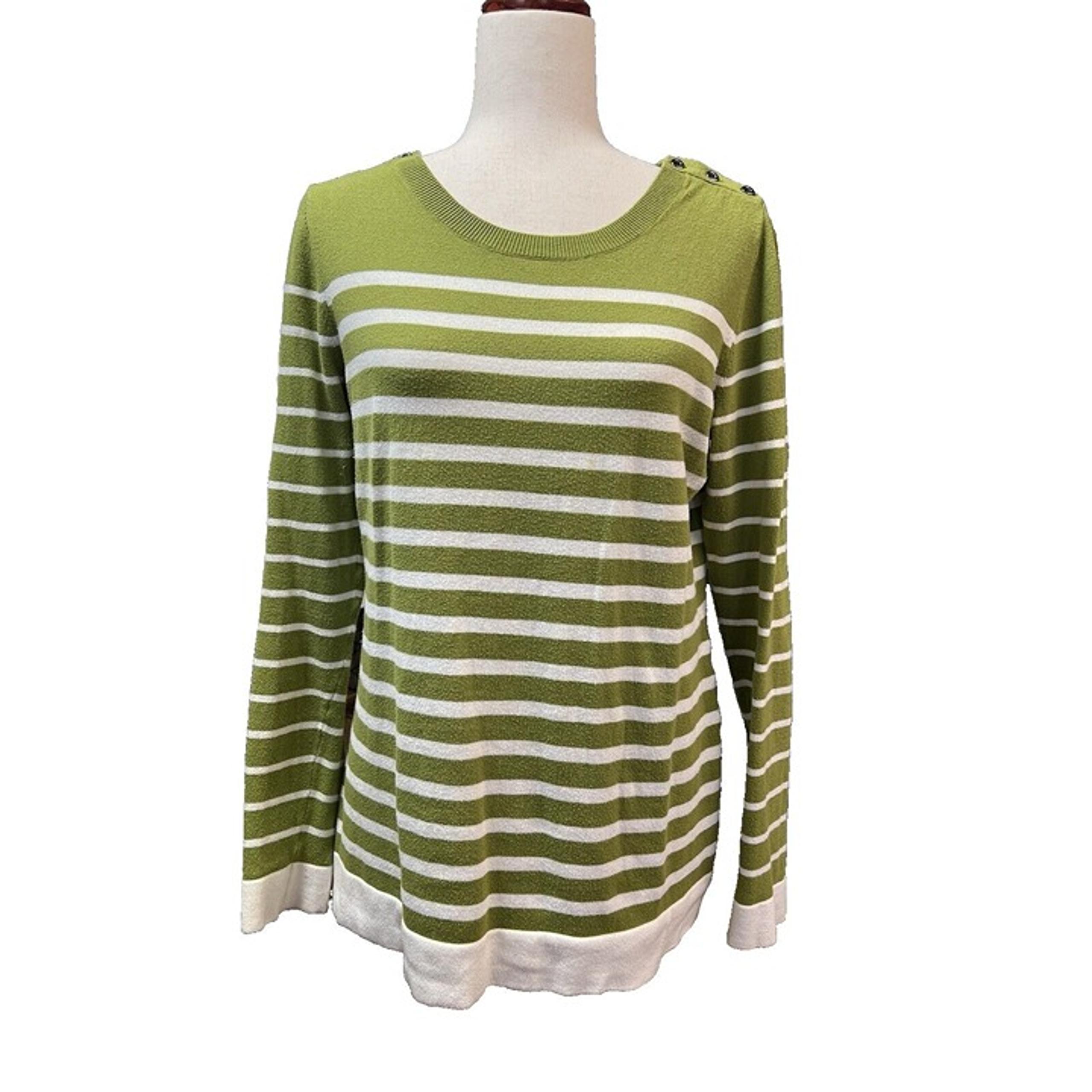 Banana Republic Womens Striped Sweater~Size L~Olive/Ivory Fitted Stretch Top