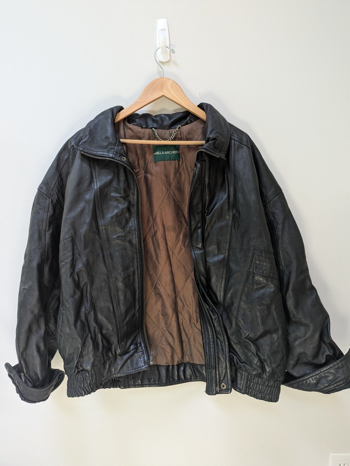 Vintage Hill & Archer Black Leather Bomber Jacket- Size 44